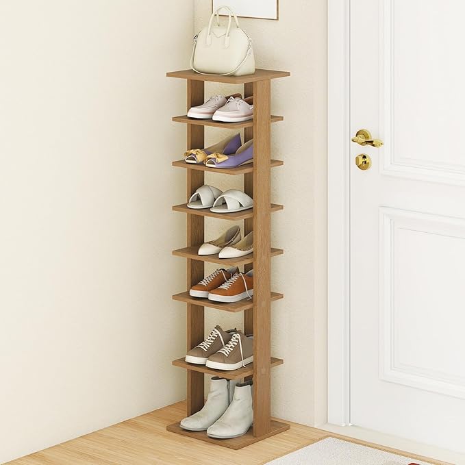 Tangkula 8-Tier Vertical Shoe Rack, Space-Saving Corner Shoe Organizer for 7 Pairs, Narrow Shoe Storage for Entryway, Front Door, or Closet