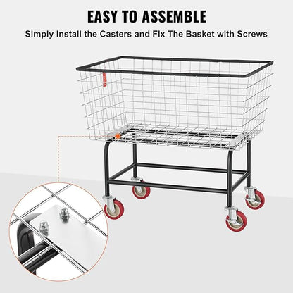 VEVOR Wire Laundry Cart, 3.8Bushel Wire Laundry Basket with Wheels, 32.5''x21.3''x29.9'', Commercial Laundry Basket, Steel Frame with Chrome Finish, 4'' Casters, Wire Cart for Laundry