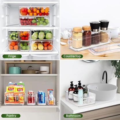 ZIJUND 6 Pack Fridge Organizer, Stackable Refrigerator Organizer Bins with Lids, BPA-Free Fridge Organizers and Storage Containers for Fruit, Vegetable, Food, Drinks, Cereals, Clear