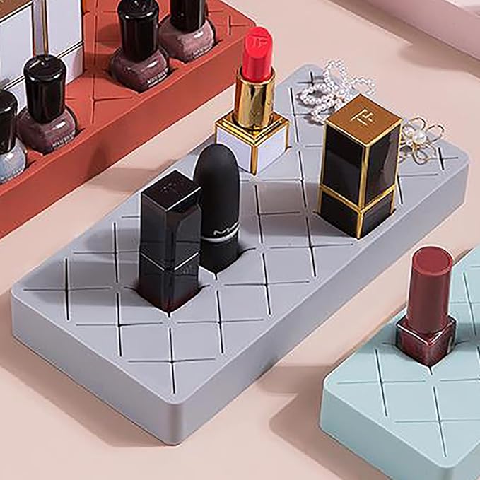 Silicone Lipstick Holder 18+6 Slots, Cosmetic Organizer Stand Square Makeup Display Case for Brush Lip Eye Stick Nail Polish Brushes Eyebrow, Premium Cosmetic Organizer-Grey