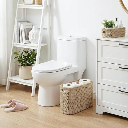 Boho Toilet Paper Storage Baskets, Cotton Rope Woven Bathroom Basket Set of 2, Standing Toilet Paper Holder for 6 Mega Rolls,Storage Bins for Toilet Tank Top, Bathroom Organizer Decor (Brown 2 Pack)