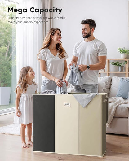 SOLEDI 180L 3-Section Laundry Hamper with Lid, Extra Large Dirty Clothes Basket with Sturdy Handles for Laundry Room & Bedroom - Durable Organizer for Sorting Laundry