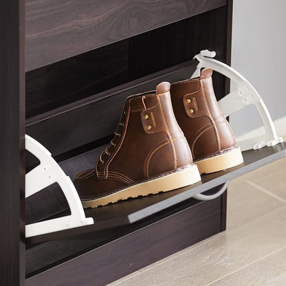 Haotian Shoe Cabinet for Entryway, Tall Freestanding Shoe Rack with 3 Flip-Drawers, Hidden Storage Shoe Organiazer Entrance Hallyway, Brown, FSR110-BR