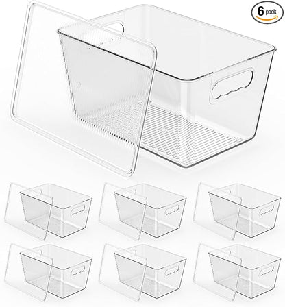 6 Pack Clear Stackable Storage Bins with Lids, Large Plastic Pantry Organizers and Storage Containers for Kitchen Cabinet, Fridge, Closet, Bathroom - BPA-Free Home Organization Must Haves