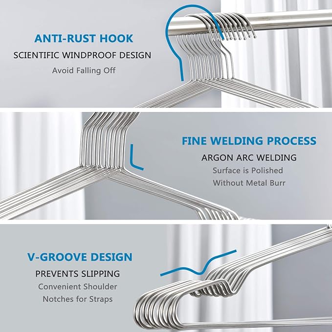 Fayleeko Stainless Steel Wire Coat Hangers - Heavy Duty, Ultra Thin, Space Saving (10 pack, 17.7 Inch)