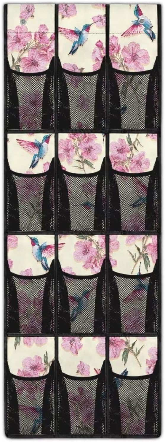 Hummingbird Cherry Blossoms Shoe Organizer Door Hanger,Shoes Hanger Storage Organizer Bag Space Saver,Hanging Shoe Storage Hanging Bag