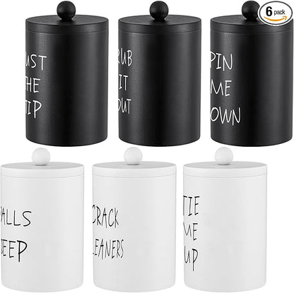 6 Pcs Apothecary Jars with Lids Wooden Cotton Ball Holder Rustic Cotton Swab Holder Wood Bathroom Canisters Farmhouse Dispenser for Bathroom Accessories Storage Organization