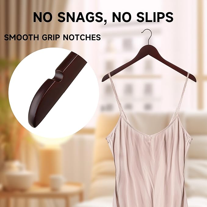 Premium Wooden Top Hangers, Heavy Duty Solid Wood Suit Hangers with 360° Swivel Hook & Anti-Slip Notches, Durable Clothes Hangers for Jackets, Coats, Shirts & Dresses(Dark Cherry/96-Pack)