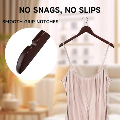 Premium Wooden Top Hangers, Heavy Duty Solid Wood Suit Hangers with 360° Swivel Hook & Anti-Slip Notches, Durable Clothes Hangers for Jackets, Coats, Shirts & Dresses(Dark Cherry/96-Pack)
