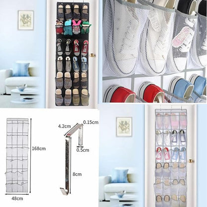 Over the Door Shoe Organizer, Hanging Shoe Rack for Door, Large Capacity Shoe Organizer Holder with 24 Large Pockets for Closet Storage, Clear Hanging Shoe Shelves Shoe Hanger Storage Organizer Bag (B)
