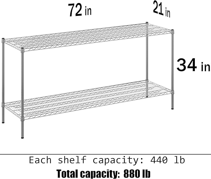 21" Deep x 72" Wide x 34" Height Wire Shelving Kit | 2-Tier | NSF Commercial Storage Rack Unit