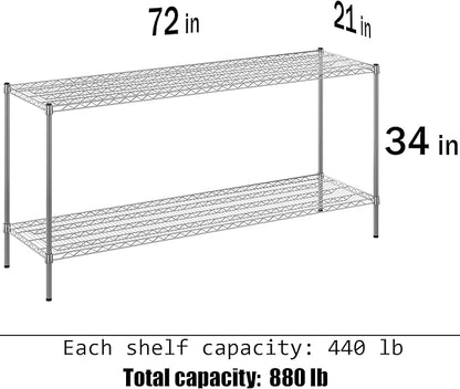 21" Deep x 72" Wide x 34" Height Wire Shelving Kit | 2-Tier | NSF Commercial Storage Rack Unit