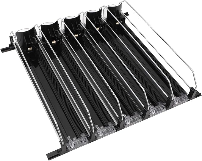 Pilipane 5pcs Self Pushing Soda Can Dispenser Drink Organizer for Fridge Automatic Beverage Pusher Glide System Adjustable Dividers for Beer Pop Cans Water Bottles Pantry Garage Coolers (Black)