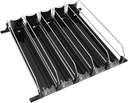 Pilipane 5pcs Self Pushing Soda Can Dispenser Drink Organizer for Fridge Automatic Beverage Pusher Glide System Adjustable Dividers for Beer Pop Cans Water Bottles Pantry Garage Coolers (Black)