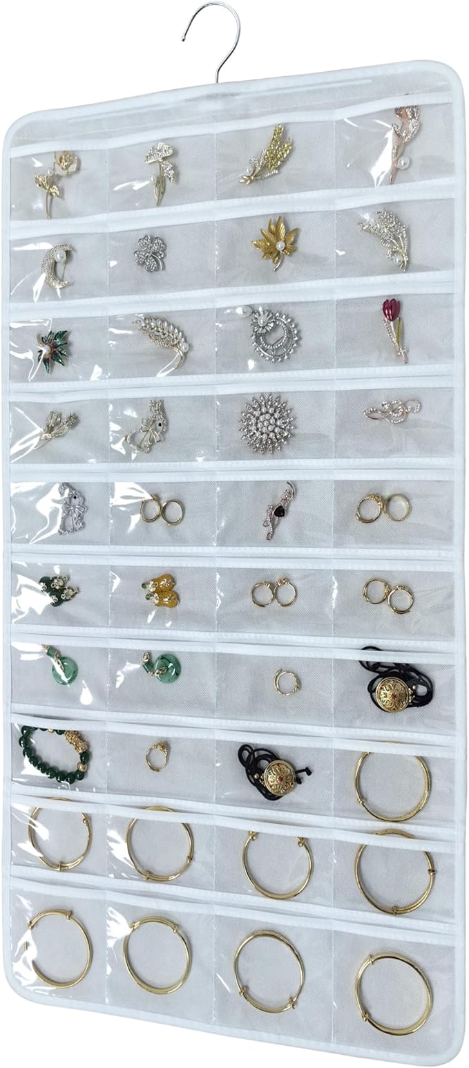 Hanging Jewelry Organizer for Closet Wall Door Double-Sided Jewelry Holder for Earrings, Necklaces, Rings 1 Pcs (White)