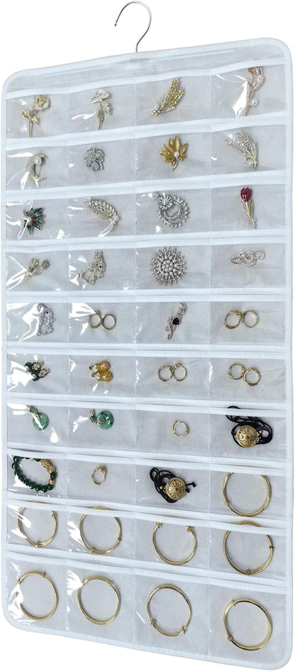 Hanging Jewelry Organizer for Closet Wall Door Double-Sided Jewelry Holder for Earrings, Necklaces, Rings 1 Pcs (White)