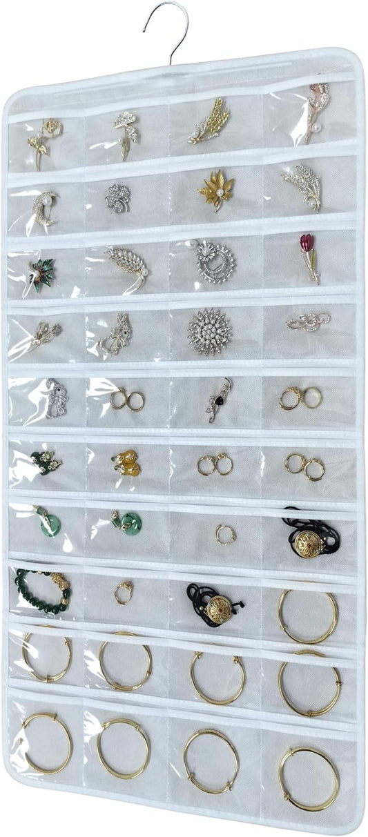 Hanging Jewelry Organizer for Closet Wall Door Double-Sided Jewelry Holder for Earrings, Necklaces, Rings 1 Pcs (White)