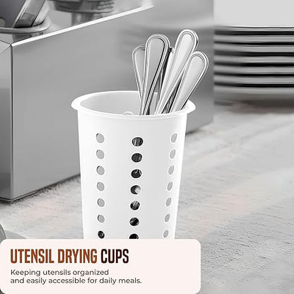 OCS Parts Perforated Utensil Drying Cups | White | Set of 3 | Plastic Flatware Holder Cylinders for Kitchen Counter Organization