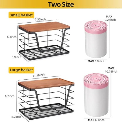 ALOCEO 2 Pack Stackable Storage Bins with Lids, Stainless Steel Extra Large Trash Bag Dispenser Roll Holder for Kitchen Sink, Laundry, Pantry Organizer and Storage, Walnut Black