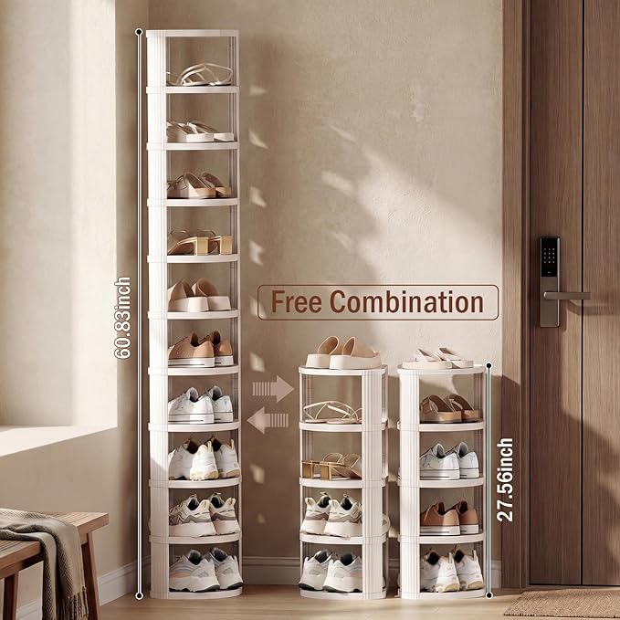 NestOrganix 10 Tiers Free Standing Shoe Racks, Sturdy Narrow Shoe Shelf, Tall Shoe Rack for Closet, Entrance, Living Room, White