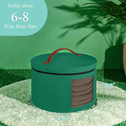 Samplife Hat Box,Hat Storage Box,Stackable Round Brim Hats Organizer Bag Container for Closet,Travel Hat Boxes for Women, Cowboy Hat Organizer, FoldableTravel Cap Boxes (08-Green, 16.5" D x 10.5" H)