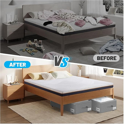 Under Bed Storage with Wheels, 2-Pack 10" Height XXL 75L Rolling Storage Bins, Quick Assembly Underbed Shoe Storage Containers with Clear Lid & Label, Dorm Under Bed Drawers for Clothes, Shoes, Grey