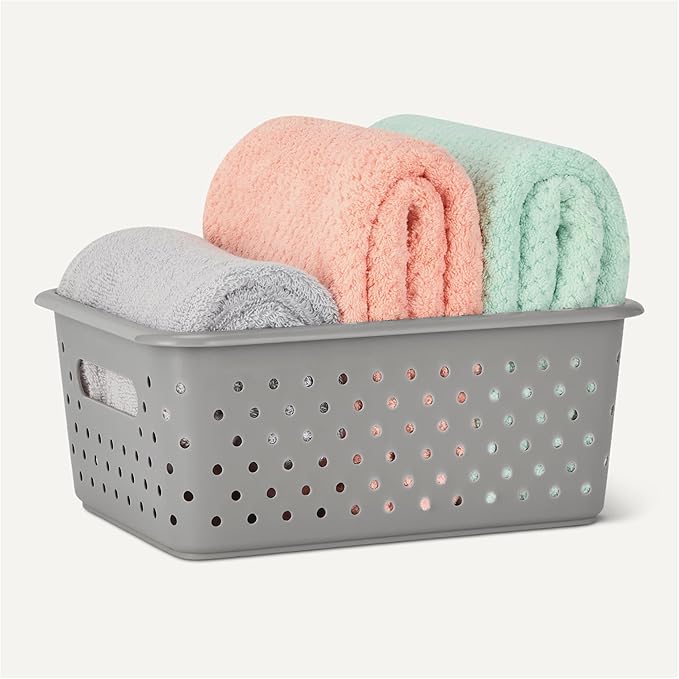 Amazon Basics Decorative BPA-Free Plastic Storage Baskets, 9.9 x 7.4 x 4.16, Grey, Pack of 6