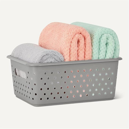 Amazon Basics Decorative BPA-Free Plastic Storage Baskets, 9.9 x 7.4 x 4.16, Grey, Pack of 6