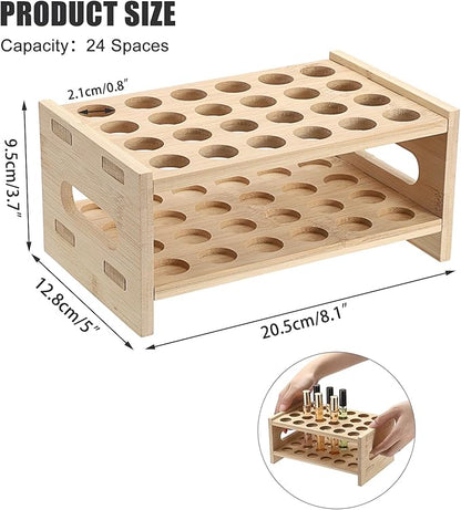ELLDOO Rollerball Perfume Organizer, 24 Spaces Bamboo Perfume Storage Holder Beauty Scent Holder with Handle, Makeup Lipgloss Lipstick Display Case
