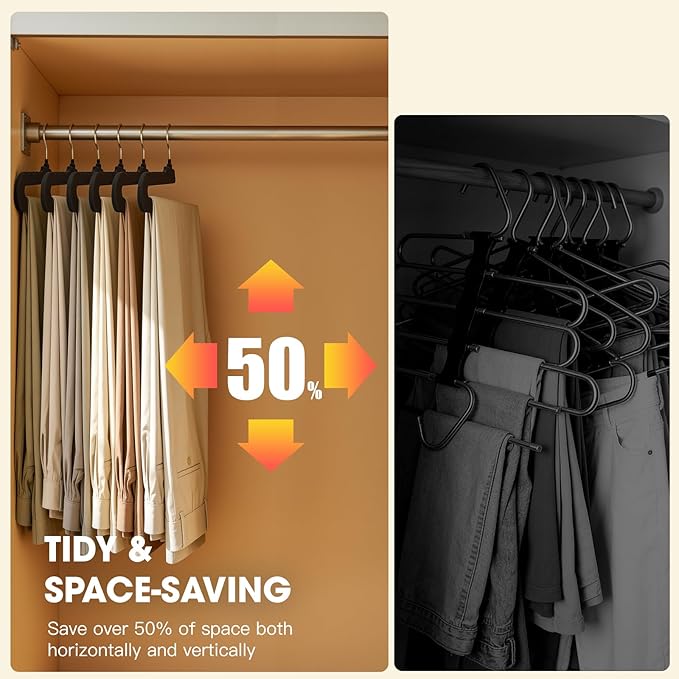 Flottian 20 Pack Velvet Pants Hangers - Open Ended Non-Slip Heavy Duty Closet Organizers with 360° Swivel Hook, Space-Saving Felt Hangers for Pants, Jeans, Dresses & Towels, Black