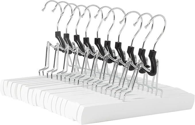 Amazon Basics Wooden Pants Hangers Closet Organizer, White, 10-Pack