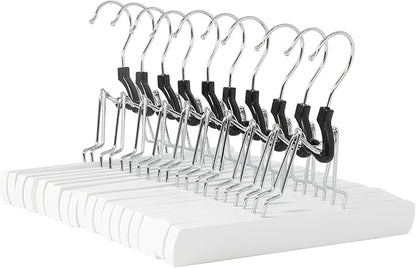 Amazon Basics Wooden Pants Hangers Closet Organizer, White, 10-Pack