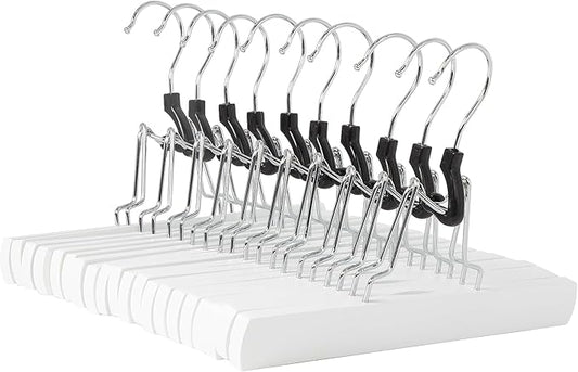 Amazon Basics Wooden Pants Hangers - White, (Pack of 60)