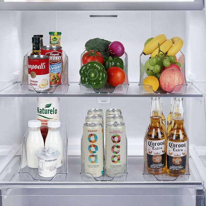 Refrigerator Organizer Bins Set of 4, Pantry Storage, Can Dispenser for Kitchen Cabinet or Counter-top, Fridge Beverage Holder, Clear