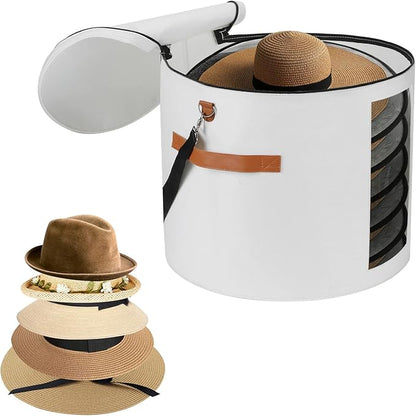Large Hat Storage Box 19'' for Women and Men - Foldable Round Box With Lid, Felt Stuffed Animal Toy Storage Bin, White
