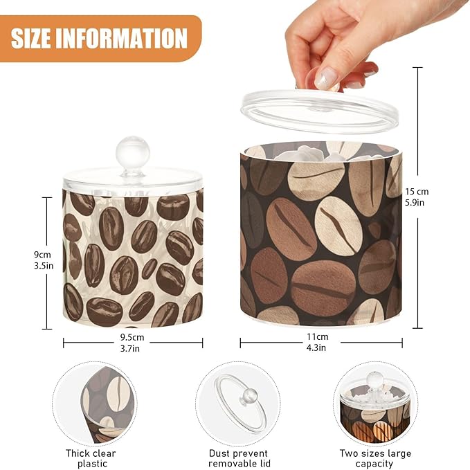 2 Pack Qtip Dispenser Apothecary Jars with Lids Cotton Round Holder Bathroom Canisters for Cotton Swab Floss Ball Pads Clear Plastic Decorative Brown and Beige Coffee Beans