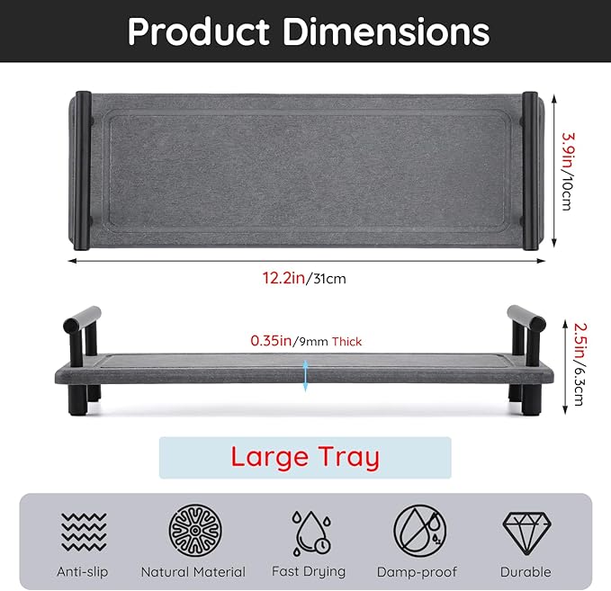 Segbeauty 12x4in Kitchen Sink Organizer, Instant Dry Sink Caddy Stone Drying Mat with Handle, Diatomaceous Earth Fast Drying Stone Vanity Tray Bathroom Sink Mat Soap Holder Countertop Organizer Rack