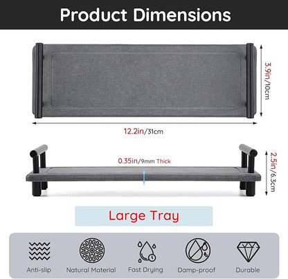 Segbeauty 12x4in Kitchen Sink Organizer, Instant Dry Sink Caddy Stone Drying Mat with Handle, Diatomaceous Earth Fast Drying Stone Vanity Tray Bathroom Sink Mat Soap Holder Countertop Organizer Rack