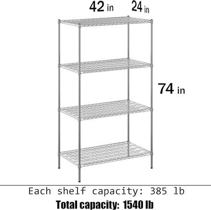 24" Deep x 42" Wide x 74" Height Wire Shelving Kit | 4-Tier | NSF Commercial Storage Rack Unit