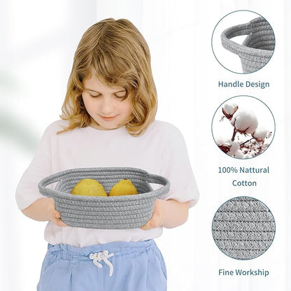 ABenkle Small Storage Basket, Mini Basket, Cute Tiny Cotton Rope Woven Basket, Shelf Basket, Boho Decorative Toy Dog Cat Basket for Nursery, Bedroom, Spa, Empty Gift Basket - XS,Grey