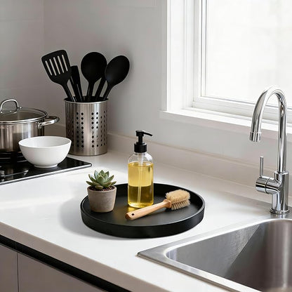 1 Pack 8" Bathroom and Vanity Tray, ABS Bathroom Counter Organizer, Coffee Table Decor for Perfume, Candles, Keys &More. Kitchen Countertop Organizer, Decorative Tray Soap Holder, Black