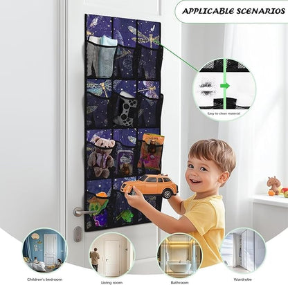Glowing Dragonfly Over Door Hanging Organizer, 12 Glow-in-the-Dark Mesh Pockets for Night Visibility, Perfect for Dorm Room & Apartment Bathroom Storage