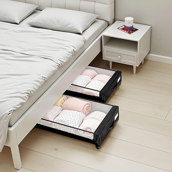 VEVOR Under Bed Storage with Wheels, 30.3 x 18.5 x 6.8 inch, Underbed Containers with Clear Lid, Underbed Shoe Organizer, Rolling Under the Bed Storage Bins for Clothes Shoes Blankets Bedroom, 2 Pack