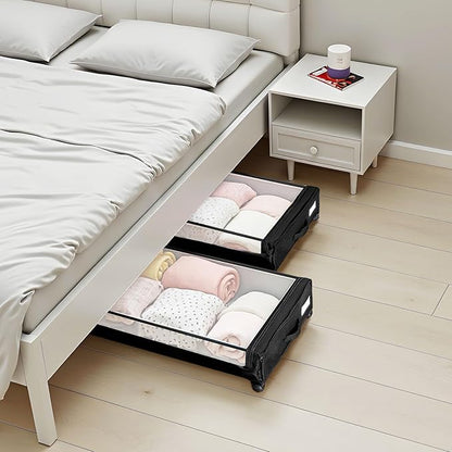VEVOR Under Bed Storage with Wheels, 30.3 x 18.5 x 6.8 inch, Underbed Containers with Clear Lid, Underbed Shoe Organizer, Rolling Under the Bed Storage Bins for Clothes Shoes Blankets Bedroom, 2 Pack