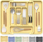 Caperci Large Silverware Organizer for Kitchen Drawer & Utensils - Expandable Drawer Organizer for Cutlery, Flatware & Gadget, BPA-Free Thick Plastic, Wider Compartments & Non-skid Feet (Desert Sand)