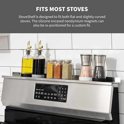 StoveShelf 20" Apartment Length Stainless Steel Finish Magnetic Shelf for Kitchen Stove - Kitchen Storage Solution with Zero Installation - Over Stove Spice Rack Organizer