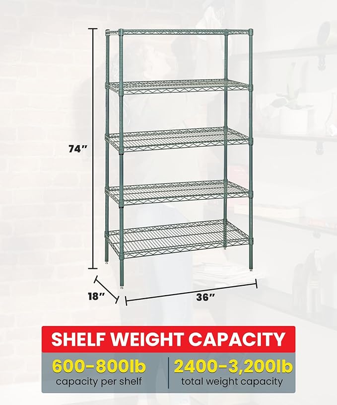 Quantum Storage Systems WR74-1836P-5 Starter Kit Wire Shelves Green Epoxy 5 Shelves 74" H x 36" W x 18" D