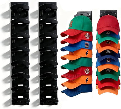 FAYYGYH Hat Organizer for Baseball Caps, 2 Pack Strong Adhesive Hat Rack for Wall, Multilayer Hat Storage Display Holder, Wall Mounted Hat Hooks Hold up to 16 Hats for Closet Door and Bedroom (Black)