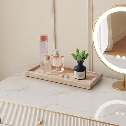 Natural Travertine Vanity Tray, Luxury Stone Organizer for Bathroom & Kitchen Counter | Holds Soap Dispenser, Jewelry, Perfume | Non-Resin, Non-Ceramic Décor