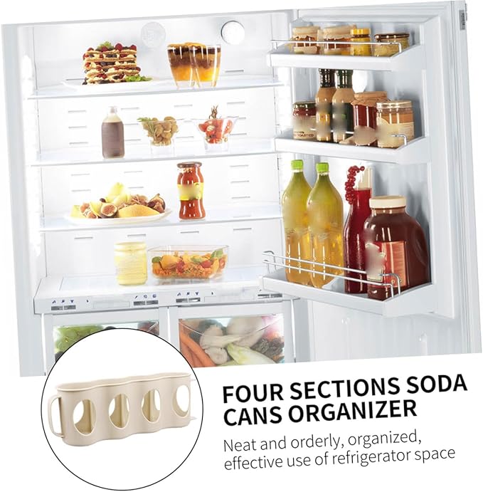 2pcs Hand Pull Type Beverage Can Organizer Section Plastic Storage Box for Refrigerator Beige Space-saving Design for Cans and Seasoning Jars and Smooth Finish